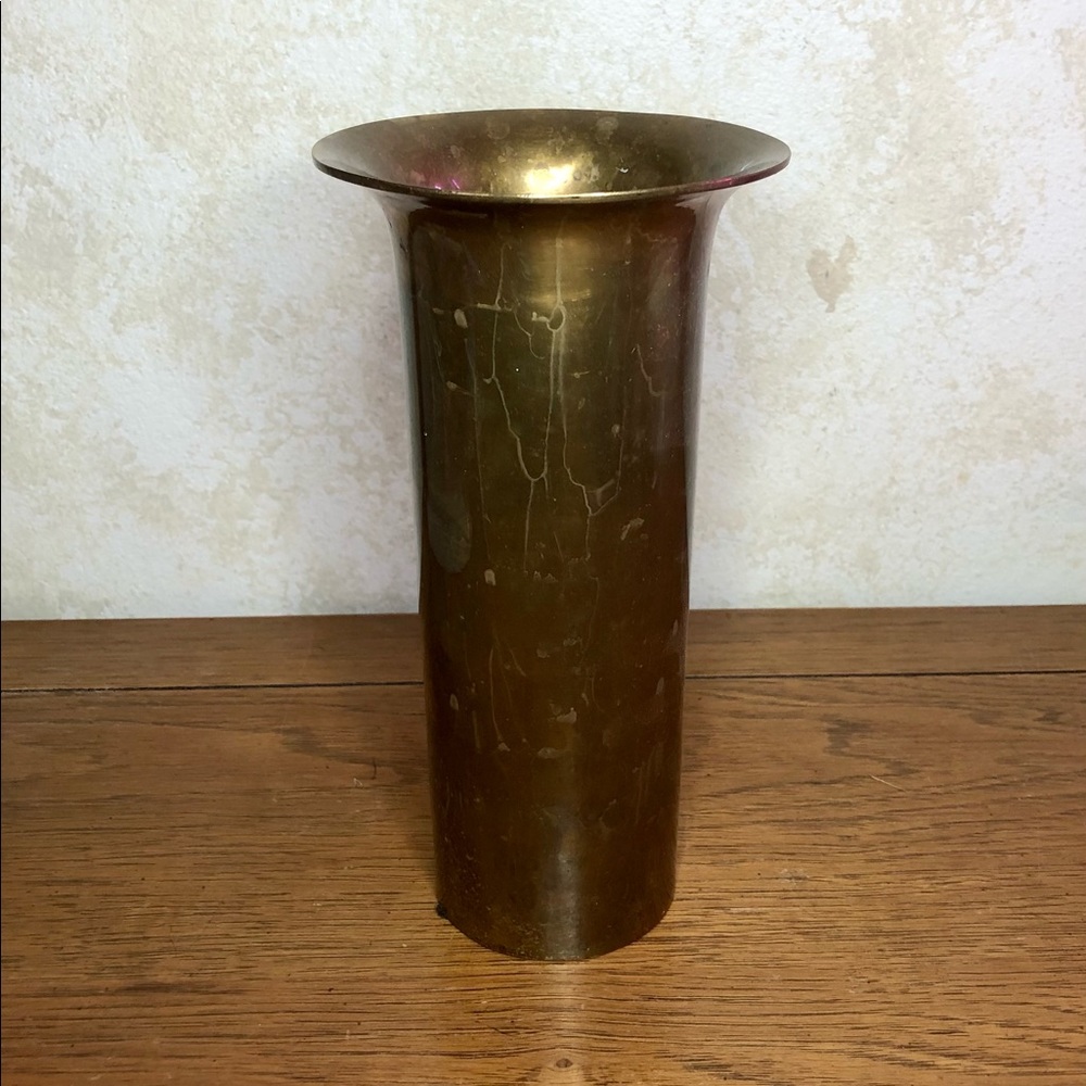 9” heavy brass flare top vase
